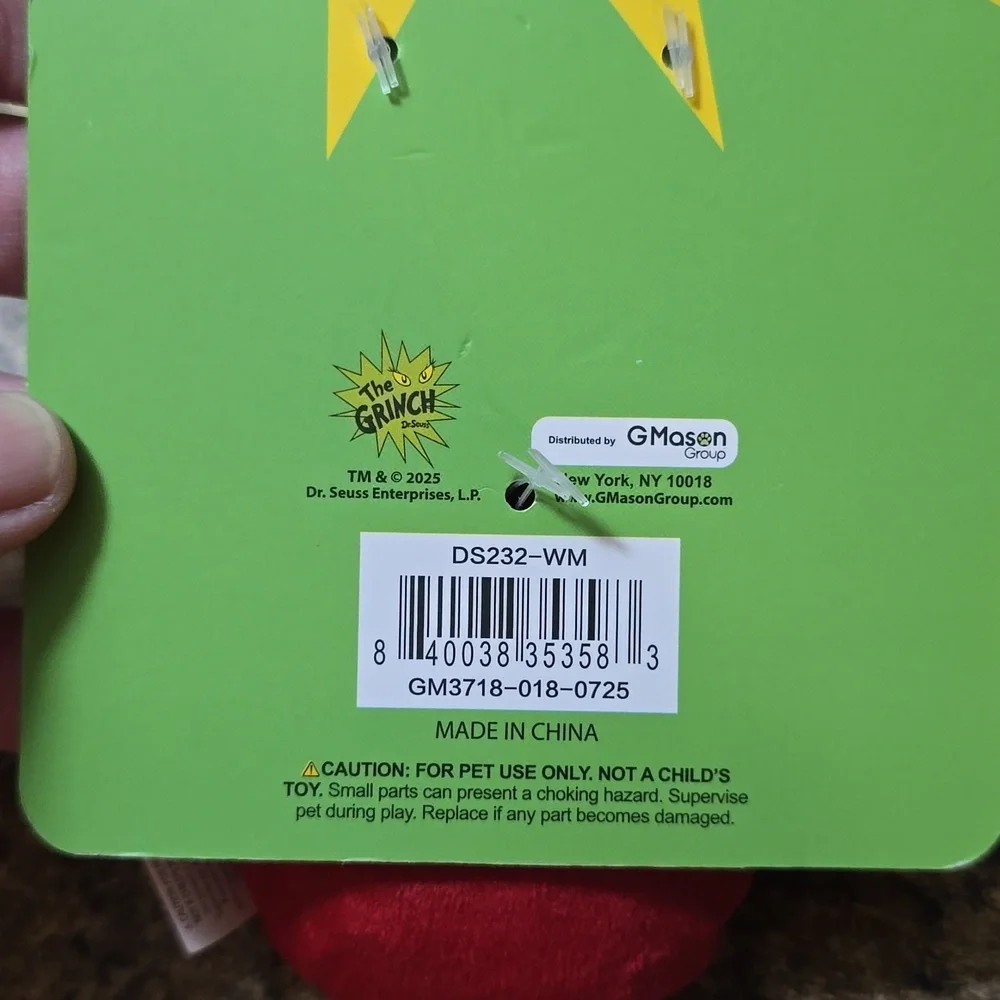 Grinch Plush Kicker Cat Toy‎ With Catnip Inside NWT